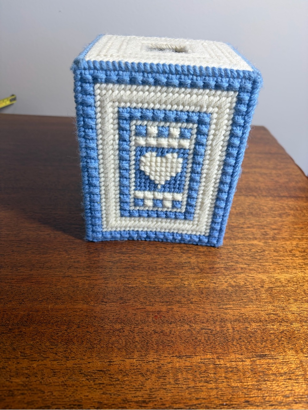 Cottagecore Heart Plastic Canvas Tissue Box Cover Handmade Needlepoint coquette